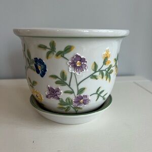 Floral Ceramic Planter with Saucer